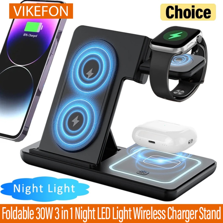 Smartwatch Ac - 3-in-1 opvouwbare nacht LED-licht draadloze opladerstandaard